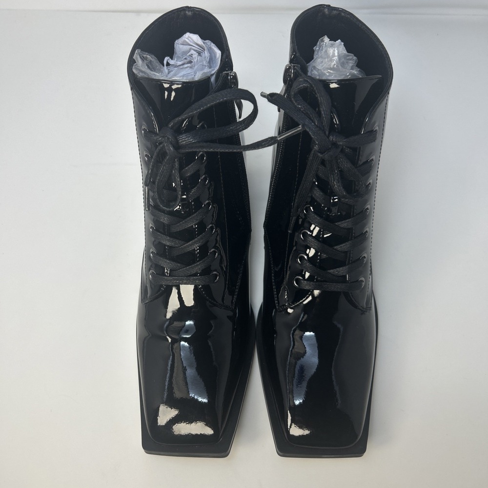 Castamere Womens Patent Leather Ankle Boots Square Toe Lace Up Size 9M NIB Black - Picture 5 of 16
